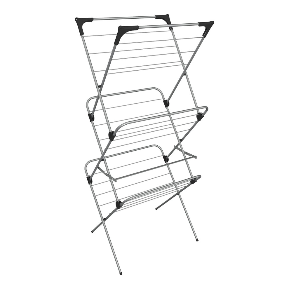 Vileda Sprint 3-Tier Clothes Airer, Indoor Clothes Drying Rack with 20 m Washing Line, Foldable Clothes Airer