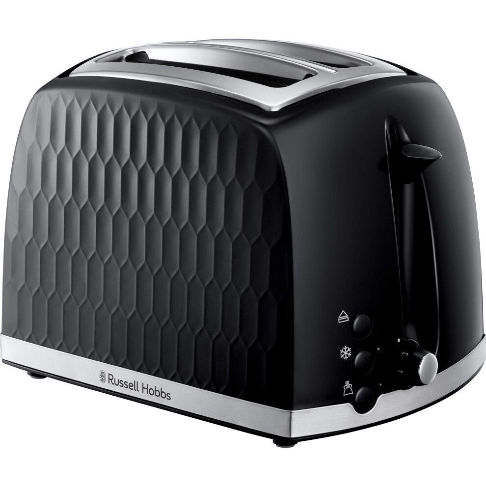 Russell Hobbs Honeycomb 2 Slice Toaster (Extra wide slots, High lift feature, 6 Browning levels, Frozen/Cancel/Reheat function, Removable crumb tray,