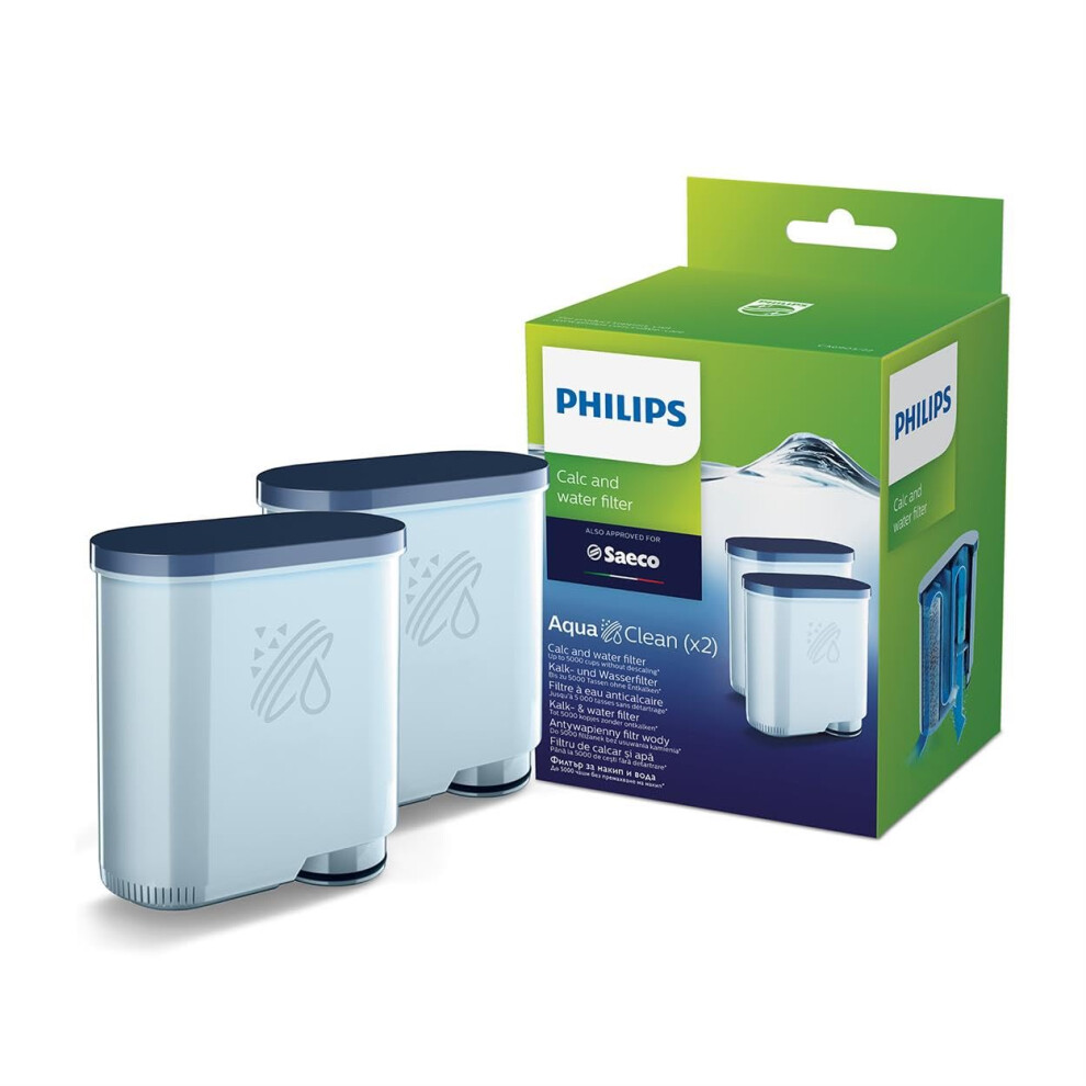 Philips AquaClean Water Filter ? No Descaling Up to 5000 Cups, Prolongs Machine Lifetime, Micro-Porous Filtration, 2-Pack (CA6903/22)