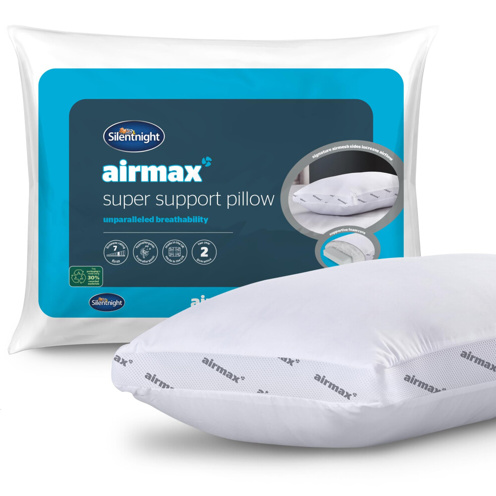 Silentnight Airmax Super Support Pillow - Orthopedic Breathable Cooling Foam Pillow for Neck and Shoulder Pain Relief Hypoallergenic Bed Pillow - Pack