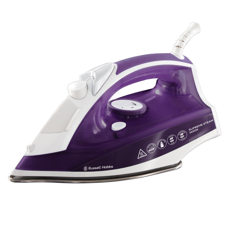 Russell Hobbs Supreme Steam Iron, Powerful vertical steam function, Non-stick stainless steel soleplate, Easy fill 300ml Water Tank, 110g Steam Shot,