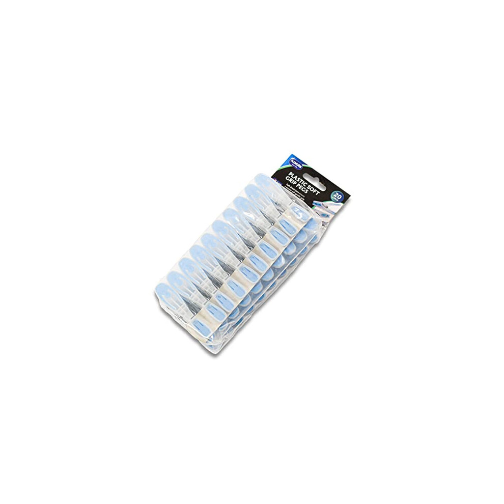 Addis Soft Clip Plastic Large Clothes Washing Line Pegs, Pack of 20, Blue Clear