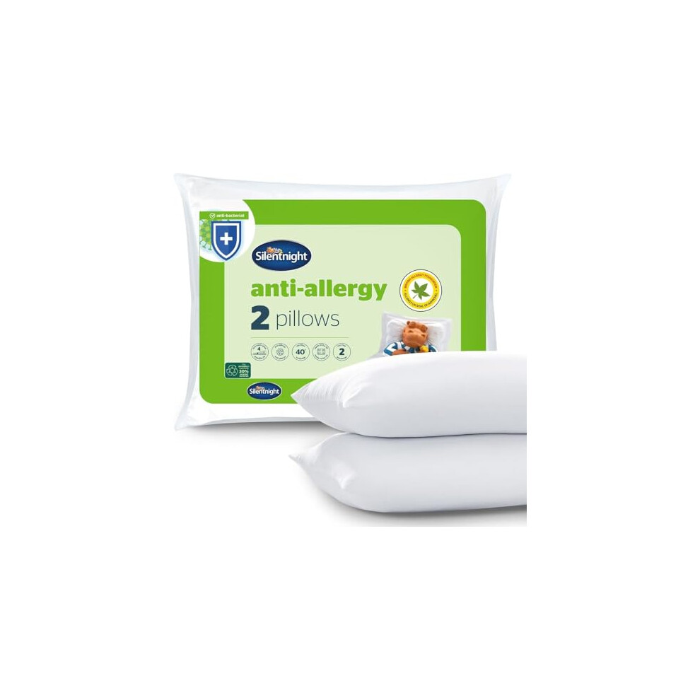 Silentnight Anti Allergy Pillow Pack of 2 - Medium Support Anti Bacterial Two Pack Pillow Pair For Side Sleepers - Machine Washable Hypoallergenic Bed