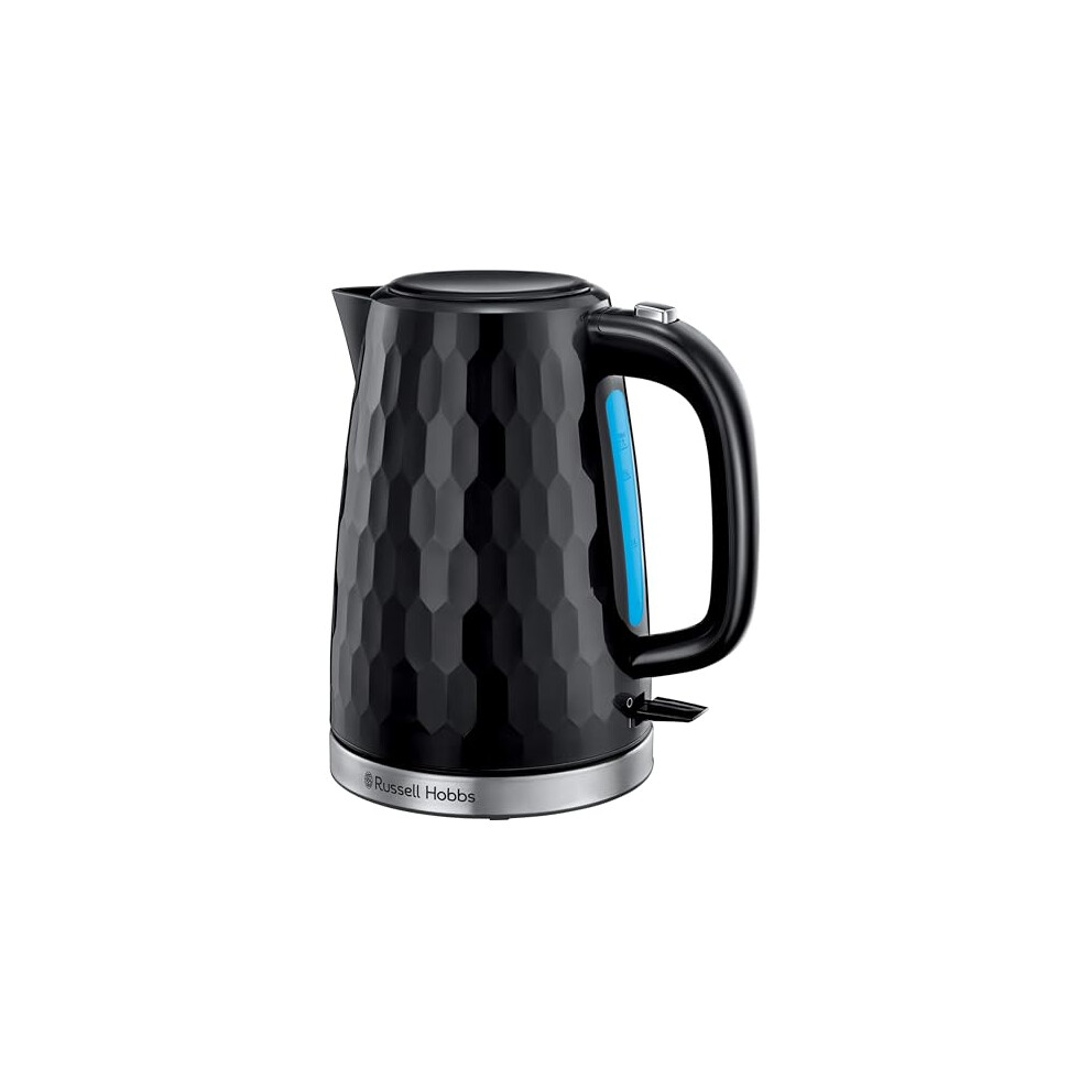 Russell Hobbs Honeycomb Electric 1.7L Cordless Kettle (Fast Boil 3KW, Black premium plastic, matt & high gloss finish, Removable washable anti-scale f