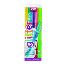 Joie Reusable Plastic Straws – 20-Piece Glitter Drinking Straws Set with Cleaning Brush, BPA-Free, Eco-Friendly & Dishwasher Safe, Colorful