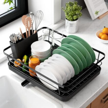 Kitsure Dish Drainer Rack- Space-Saving Dish Drainer, Dish Racks for Kitchen Counter, Stainless Steel Kitchen Drying Rack with a Cutlery Holder, Large