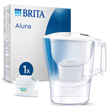 BRITA Aluna Water Filter Jug White (2.4L) incl. 1x MAXTRA PRO All-in-1 cartridge - fridge-fitting jug with digital LTI - now in sustainable Smart Box
