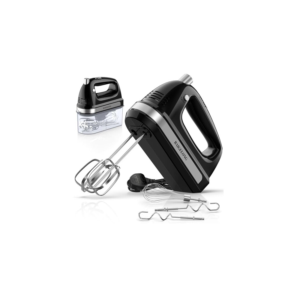BAIGELONG Hand Electric Mixer, 300W Ultra Power Food Kitchen Mixer with 5 Self-Control Speeds + Turbo Boost, 5 Stainless Steel Attachments Handheld Bl