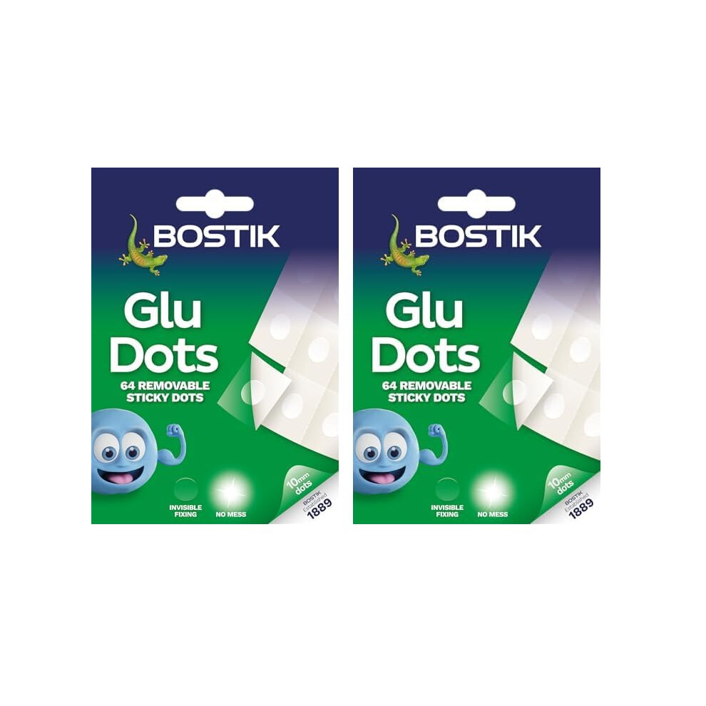 Bostik Glu Dots – Removable, Double Sided Clear Glue Dots, For Instant Fixing & Crafts, No Mess, x64 (Pack of 2)