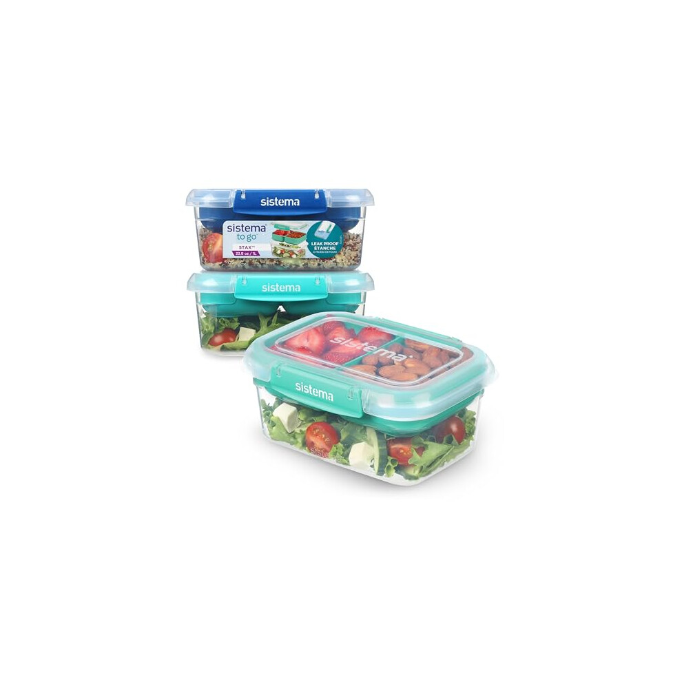 Sistema TO GO Stax Leakproof Food Storage Containers | 1 L | Airtight & Stackable Meal Prep Containers with Lids | Adult Lunch Boxes for Office, Schoo