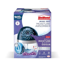 UniBond AERO 360º Lavender Moisture Absorber, 1 Device incl. 1 Lavender Refill Tab 450g, Ultra-Absorbent Dehumidifier, Helps to Prevent Condensation,