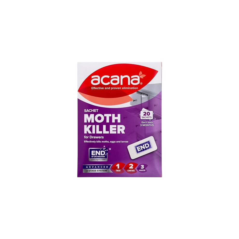 Acana Sachet Moth Killer 20 Pack- For Drawers & Storage- Protects Clothing & Bedding- Lasts 3 Months