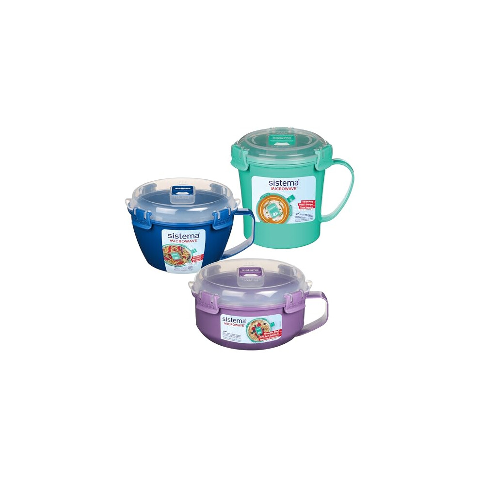 Sistema Microwave Containers | Soup Mug, Porridge Bowl & Noodle Bowl | Food Containers With Steam Release Vents | BPA-Free | Red | 3 Count