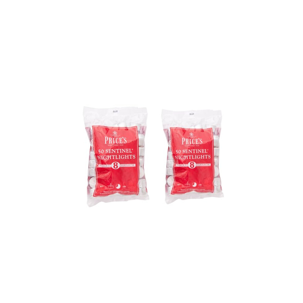 Price's Candles 2 x 50 Pack Sentinel Range 8 Hour Tealights Bags | Perfect Long Burning Tea Lights for Home, Catering or General Use | 100 Standard Si