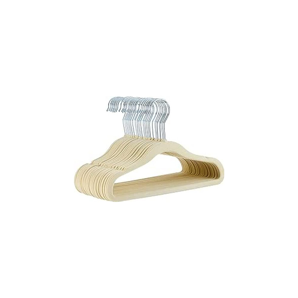 Amazon Basics Kids Velvet, Non-Slip Clothes Hangers for Infant and Toddler, 11.6 Inches, Pack of 30, Beige