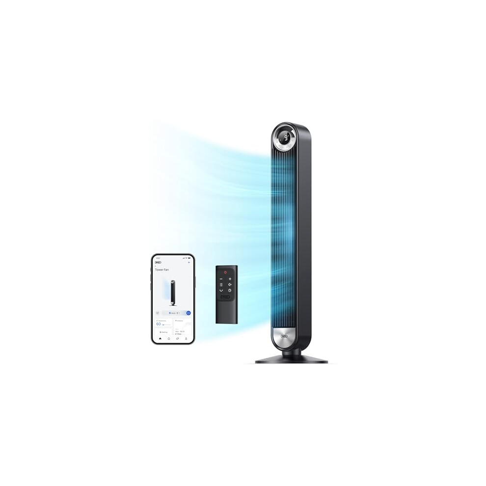 Dreo 25dB Smart Silent Tower Fan, 8.5m/s Velocity Standing Fan for Bedroom, 9 Speeds 4 Modes, Upgraded DC Cooling Fans, 90 Oscillating Bladeless Elec