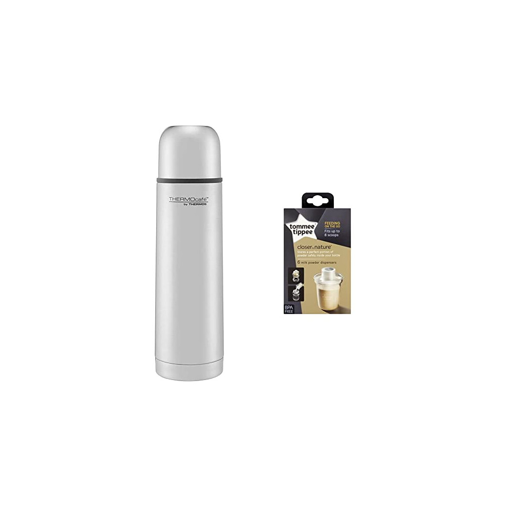 Thermos Thermocafe Stainless Steel Flask, 0.5 L & Tommee Tippee Milk Powder Dispensers, 6 Pack