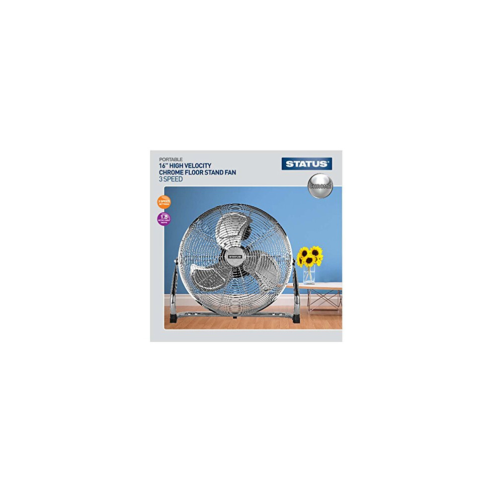 Status Floor Fan | 16 Inch Portable Fan | 3 Speed Adjustable Angle Fan | Chrome | S16CFLOORFAN1PKB [Energy Class A]