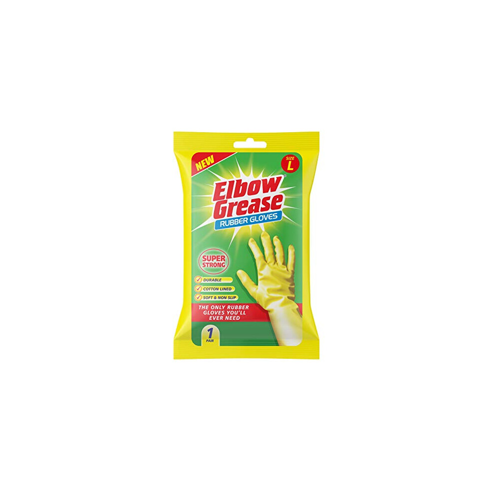 Elbow Grease Rubber Gloves | Cotton Lined, Super Strong, Non-Slip Household Cleaning Gloves (Large)-image-OPC-PGYRRMB-NEW