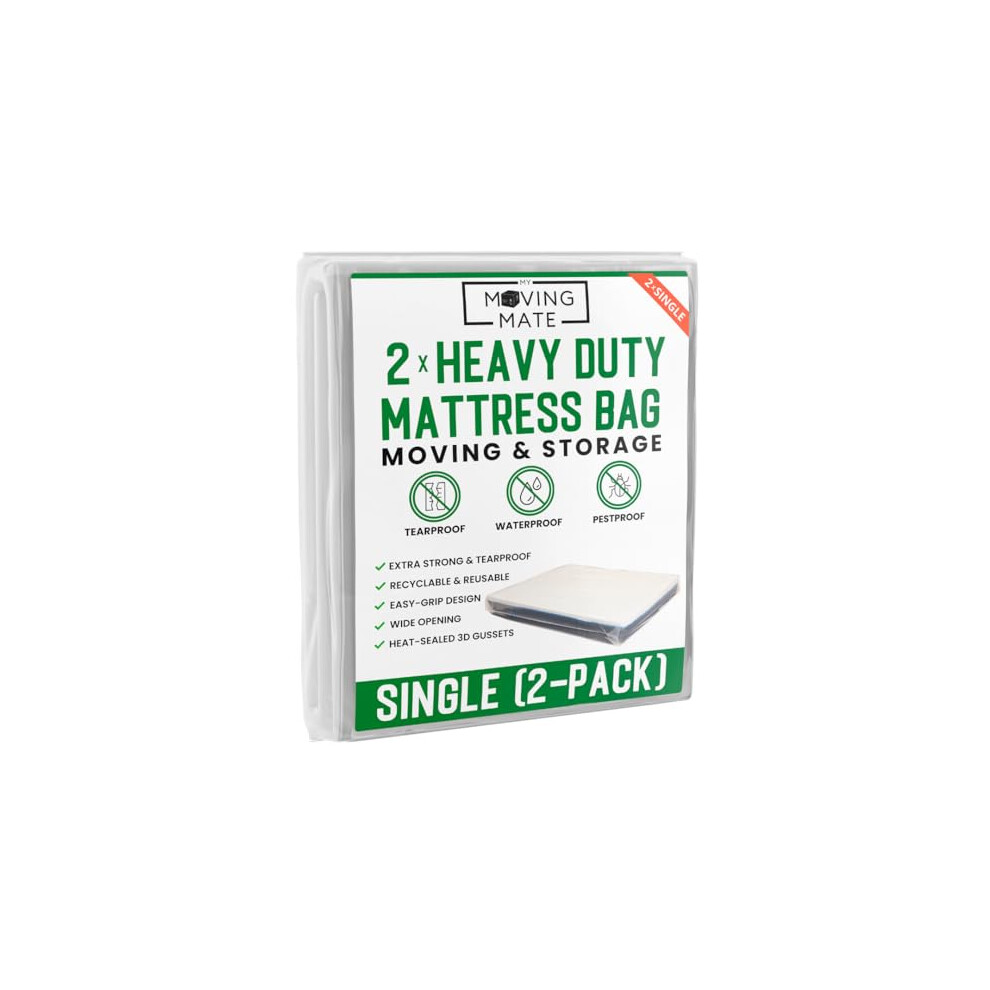 My Moving Mate Single Mattress Bag For Moving And Storage - 2-Pack - Mattress Cover For Moving And Storage - 5 Mil Mattress Protector Storage Bags - Heavy Duty, Reus