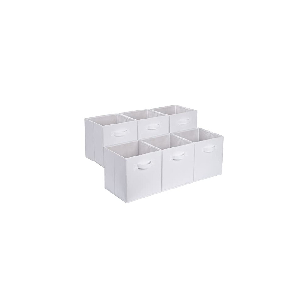 Amazon Basics Collapsible Fabric Storage Cube/Organiser with Handles, Pack of 6, Solid White, 26.6 x 26.6 x 27.9 cm