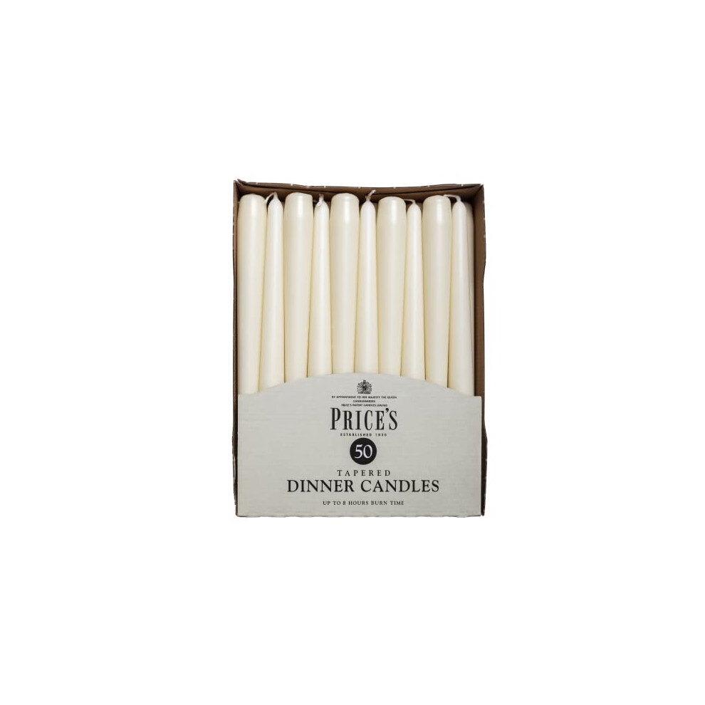 Price's Ivory Candles - Tapered Dinner Candles - Pack Of 50 - Dripless - Unscented - 7 Hour Burn Time