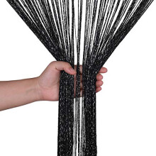 WedDecor Glitter Fringe String Curtain Panel 90x200cm – Tassel Fly Screen for Doors & Windows, Black