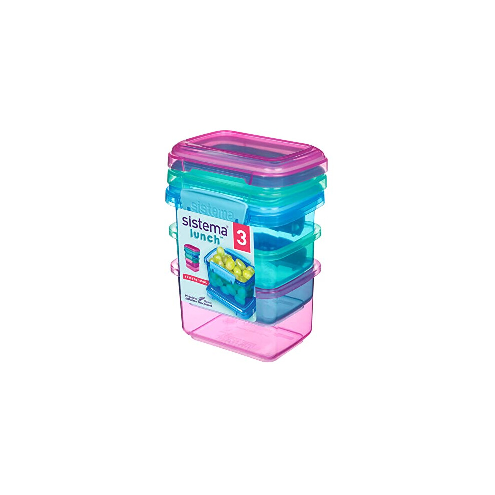 Sistema Lunch Food Storage Containers | 400 ml | Small Snack Pots | BPA-Free Plastic | Assorted Colours | 3 Count