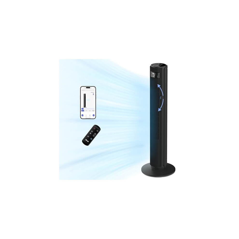 LEVOIT 25dB Smart Silent Tower Fan 42Inch, 7.9m/s Powerful Electric Cooling Fan for Bedroom with DC Motor, 90 Oscillating and 60 Up and Down, Voice