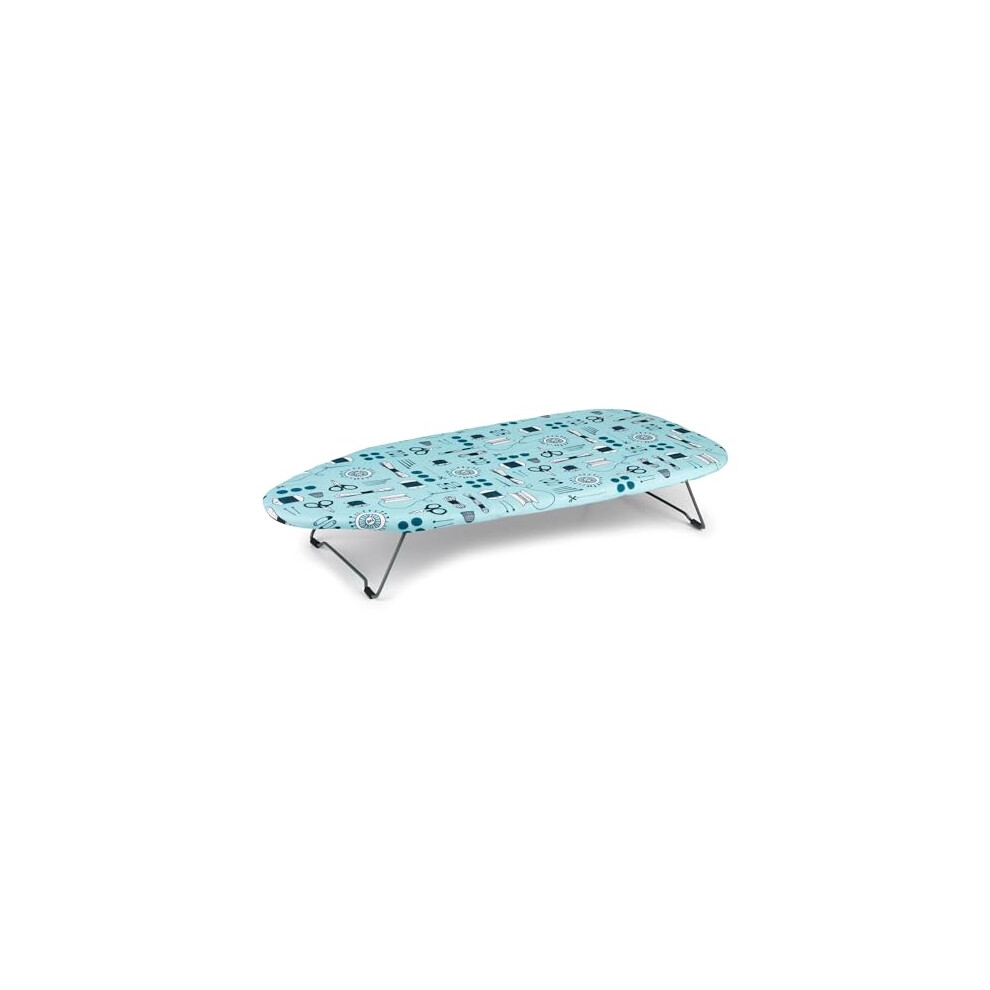 Beldray LA023735SEW Small Tabletop Ironing Board - 73 x31cm, Sewing Accessory Print, 100% Cotton Cover For Smooth Pressing, Foldable Legs, Lightweight