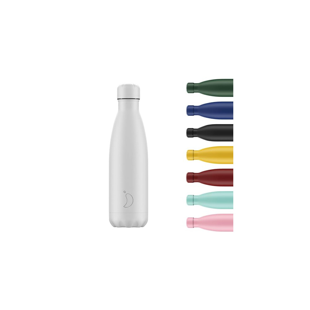 Chilly's Water Bottle - Stainless Steel and Reusable - Leak Proof, Sweat Free - Monochrome - All White, 500ml