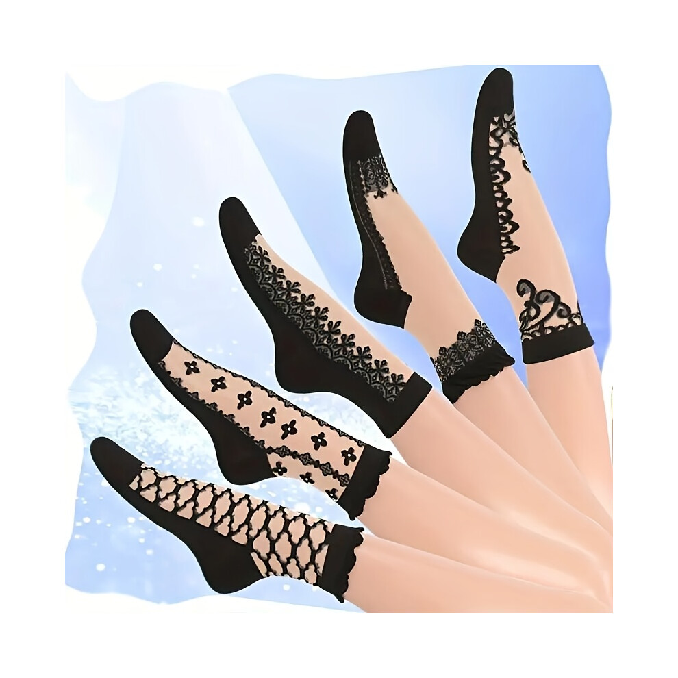 (5-Pack Mixed Colors, Asian One-size) 5 pairs these breathable glass Silky mid-calf socks for women are perfect for spring and summer. They are the best choice as a gift.