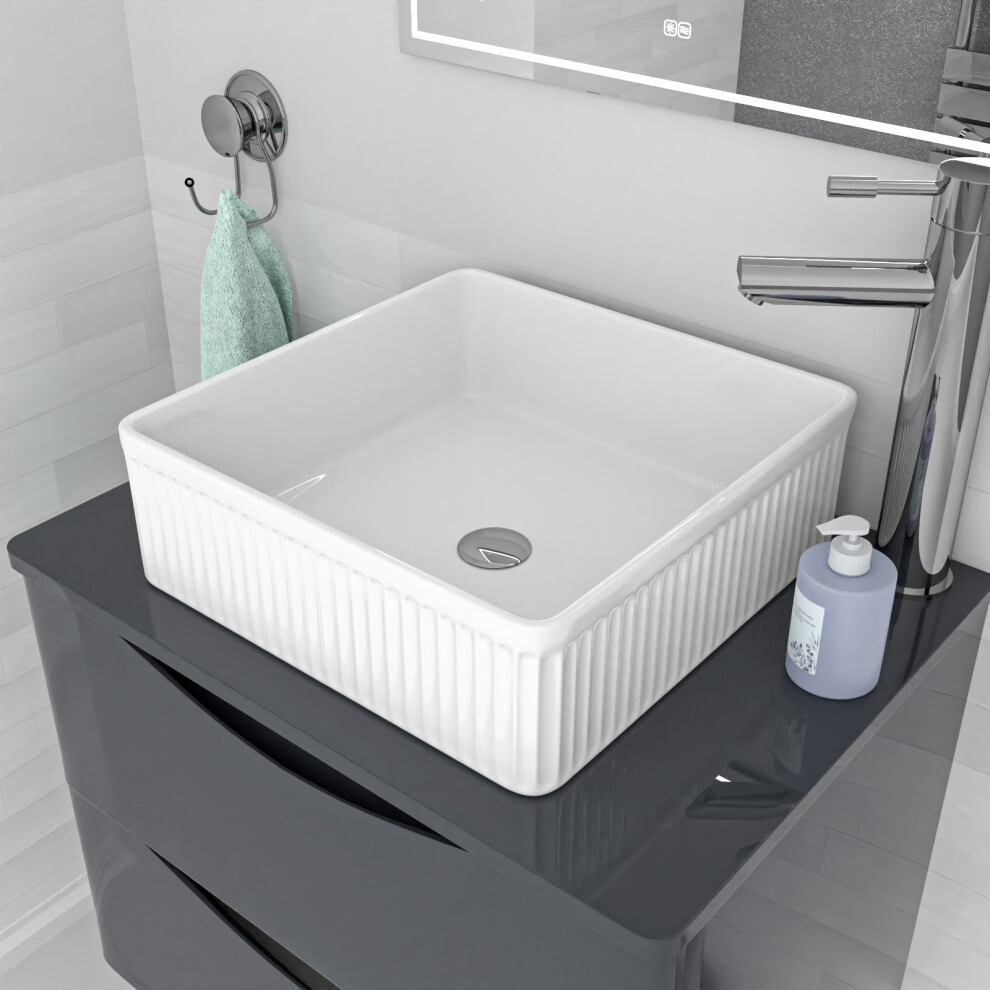 Nes Home 360mm Fluted Square Countertop Sink Gloss White