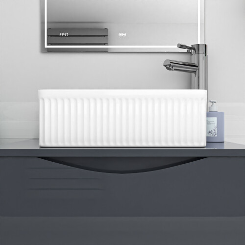 NES Home Nes Home 360mm Fluted Square Countertop Sink Gloss White 2