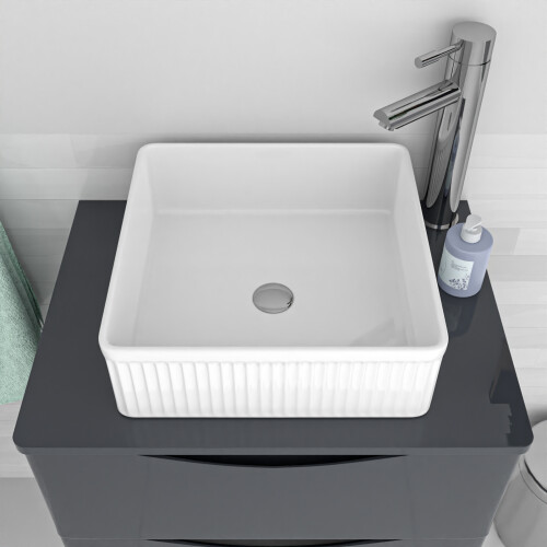 NES Home Nes Home 360mm Fluted Square Countertop Sink Gloss White 1
