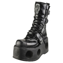 (36) New Rock Unisex Patent Spring Neptuno Plattformstiefel Schwarz