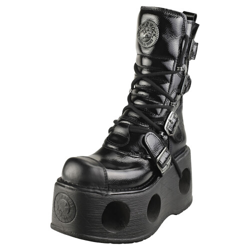 New Rock (37) New Rock Unisex Patent Spring Neptuno Plattformstiefel Schwarz