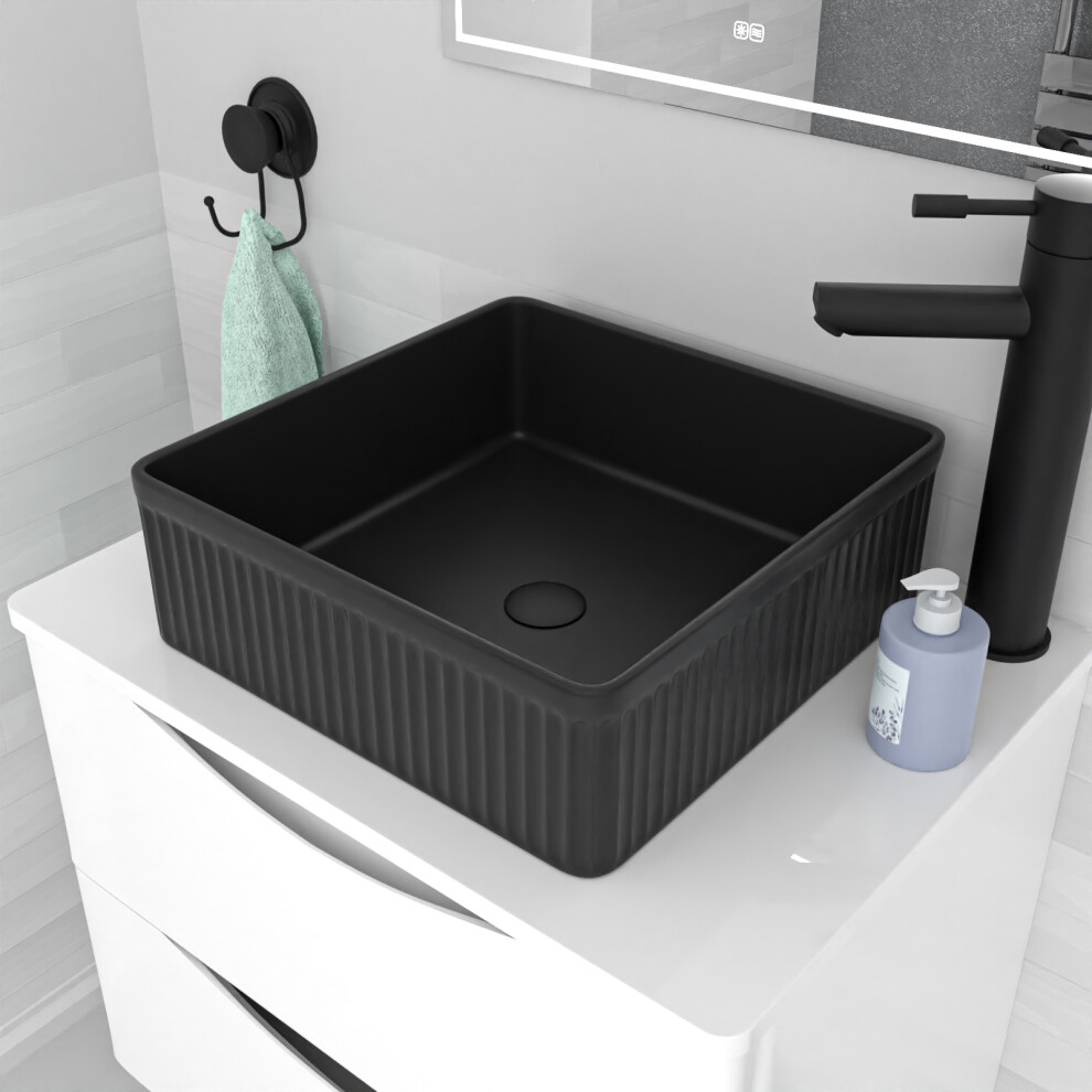 Nes Home 360mm Fluted Square Countertop Sink Matte Black