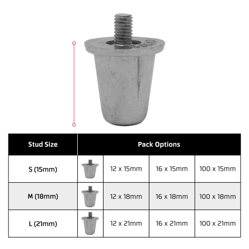55 Sport Aluminium Replacement Rugby Studs - 100 Pack (18mm) - Silver 2