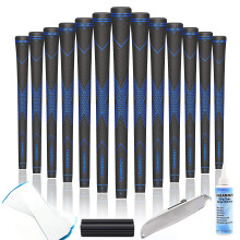 CHAMPKEY Premium Rubber Golf Grips 13 Pack | High Traction and Feedback Rubber Golf Club Grips - All Repair Kits (Black&Blue, Midsize)