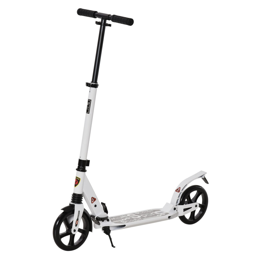 Homcom Folding Kick Scooter, Adjustable Ride On Scooter With 200Mm Big Wheels And Double Shock Absorption, Urban Scooter For 14+ Teens Adult- White