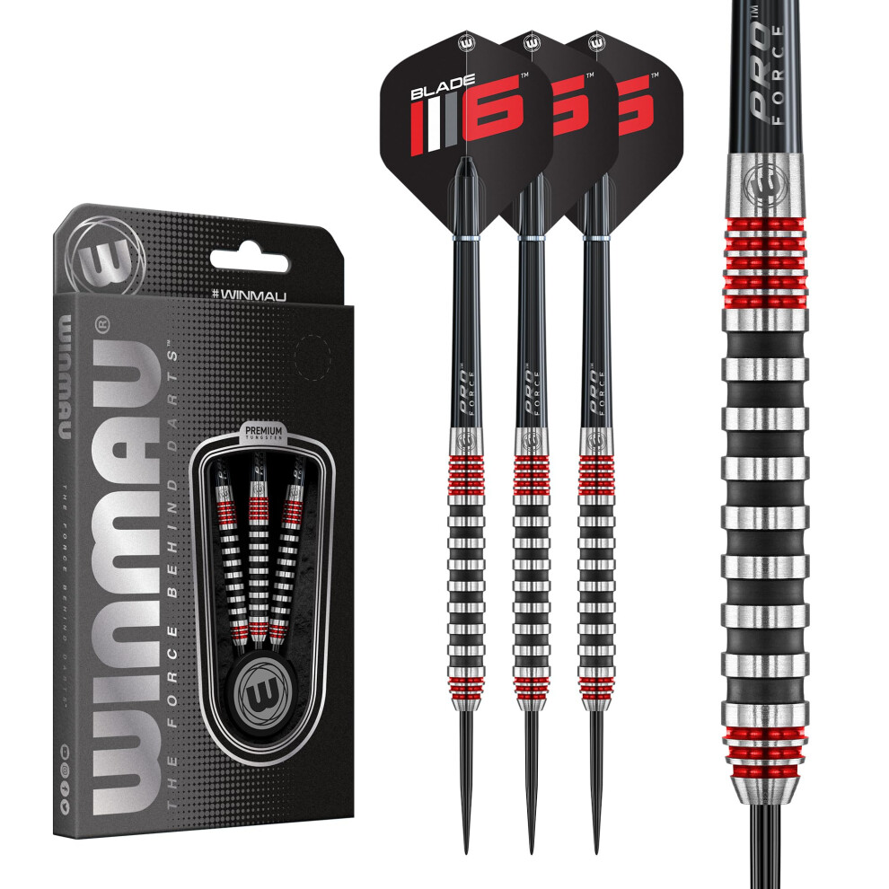 WINMAU Advance 500 Series Tungsten Red 26 Gram Steeltip Darts Set with Flights and Shafts (Stems)