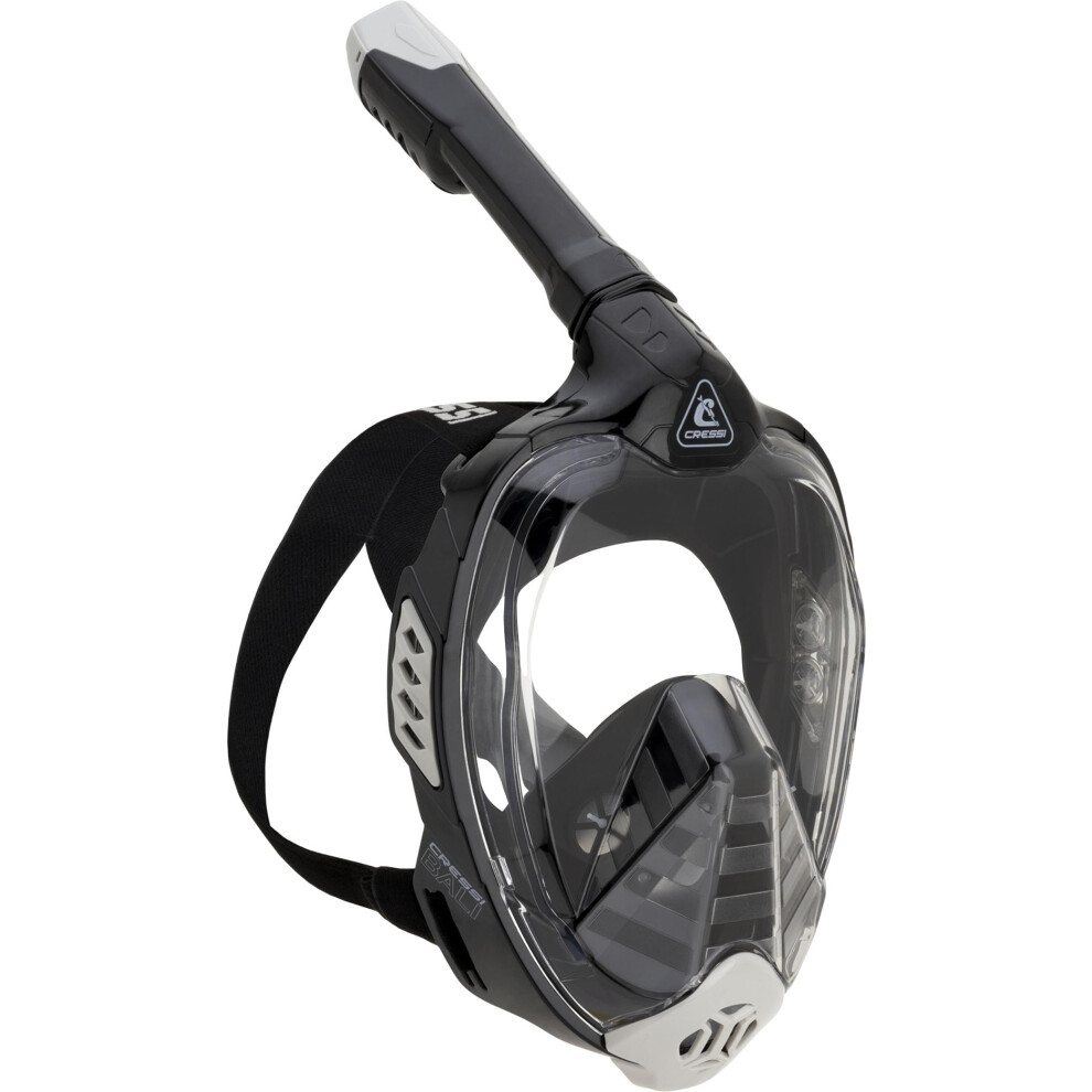 CRESSI Bali Full Face Mask Black/Grey S/M - Unisex Integral Snorkel Mask, Anti Fog Clear Lens, 100% Silicone, Dry Snorkel with Float Valve, Action Cam