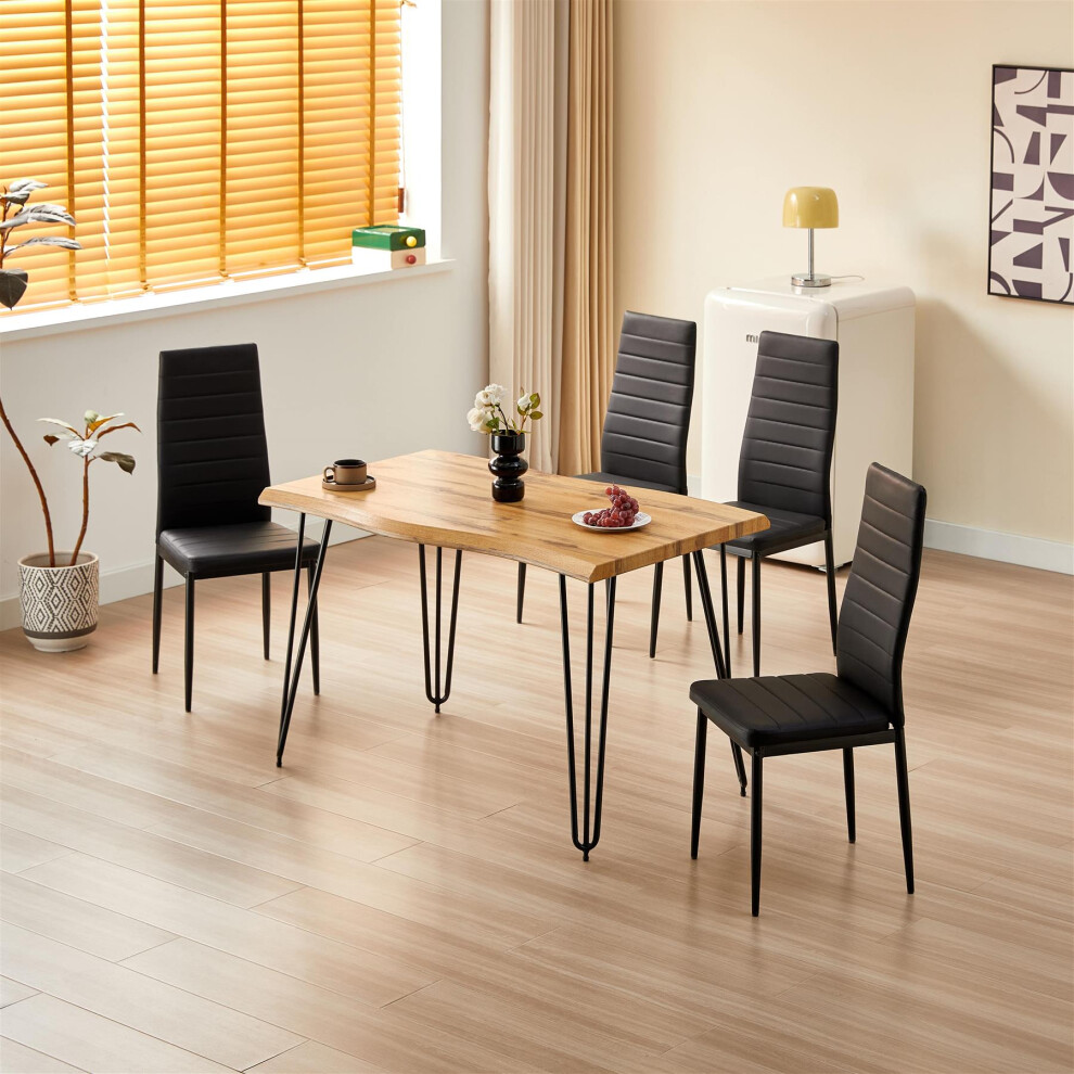 Wooden Dining Table and 4 Black Metal Chairs Stylish Dining Furniture