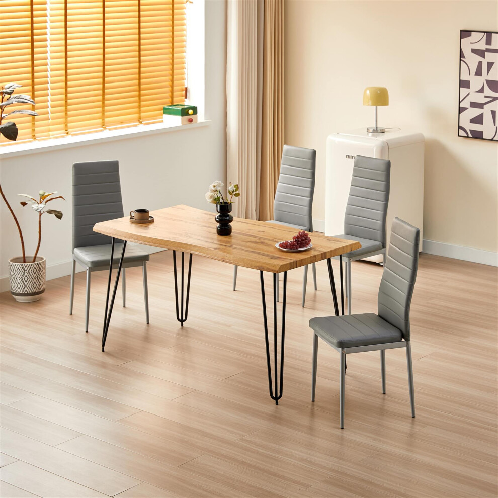 Wooden Dining Table and 4 Grey Metal Chairs Dining Furniture