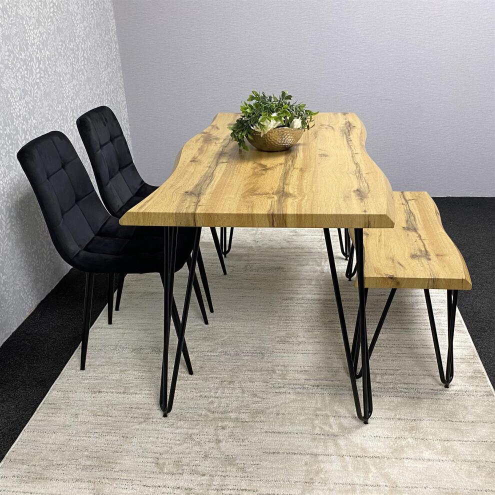 Kosy Koala Wooden Dining Table Hairpin Legs With Black Velvet Chairs And Bench Black,Grey Size 2