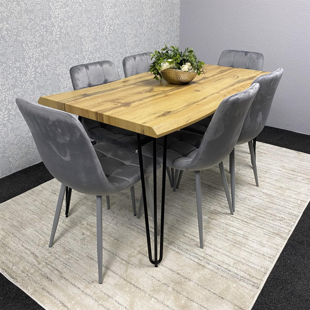 Wooden Dining Table With 6 Grey Velvet Chairs Dining Room Furniture