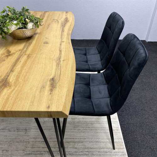 Modern Wooden Dining Table Set with 4 Black Velvet Chairs 1