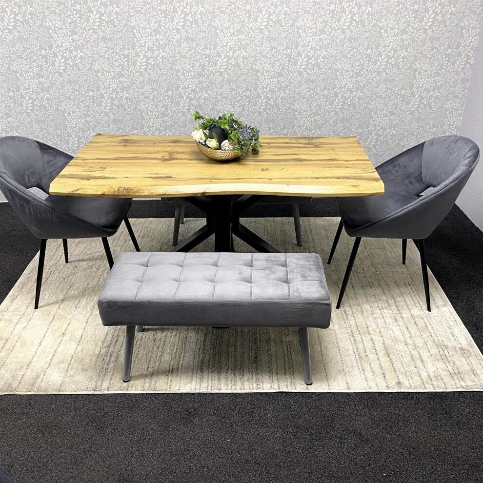New Kosy Koala Brown Wooden Dining Table With Grey Chairs And Benches Brown,Grey Dakota 140 + Bex Grey + Grb Size 2