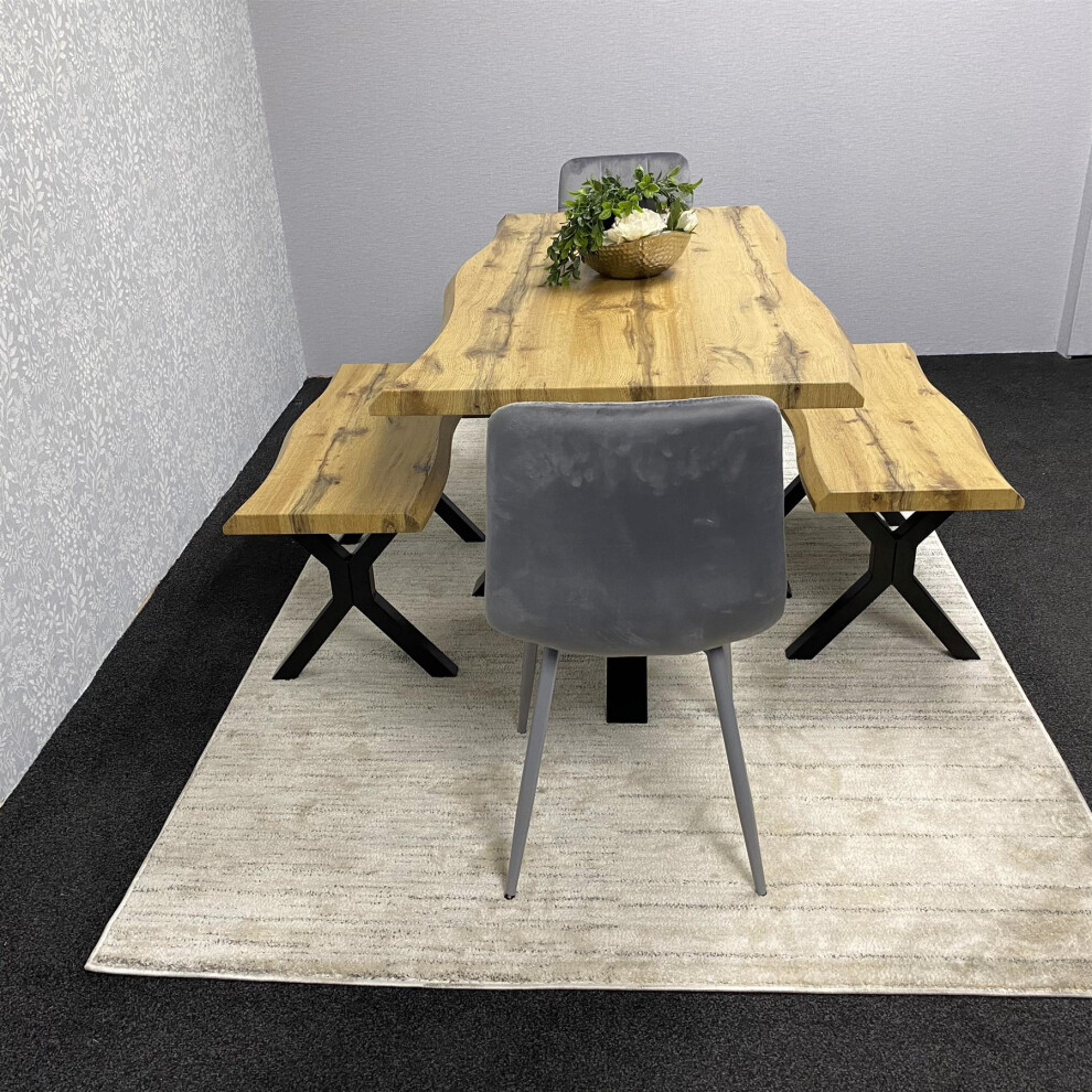 New Kosy Koala Wooden Brown Dining Table With Benches And Grey Velvet Chairs Brown,Grey Dakota 140 + Grey Rocco + Benches Size 2